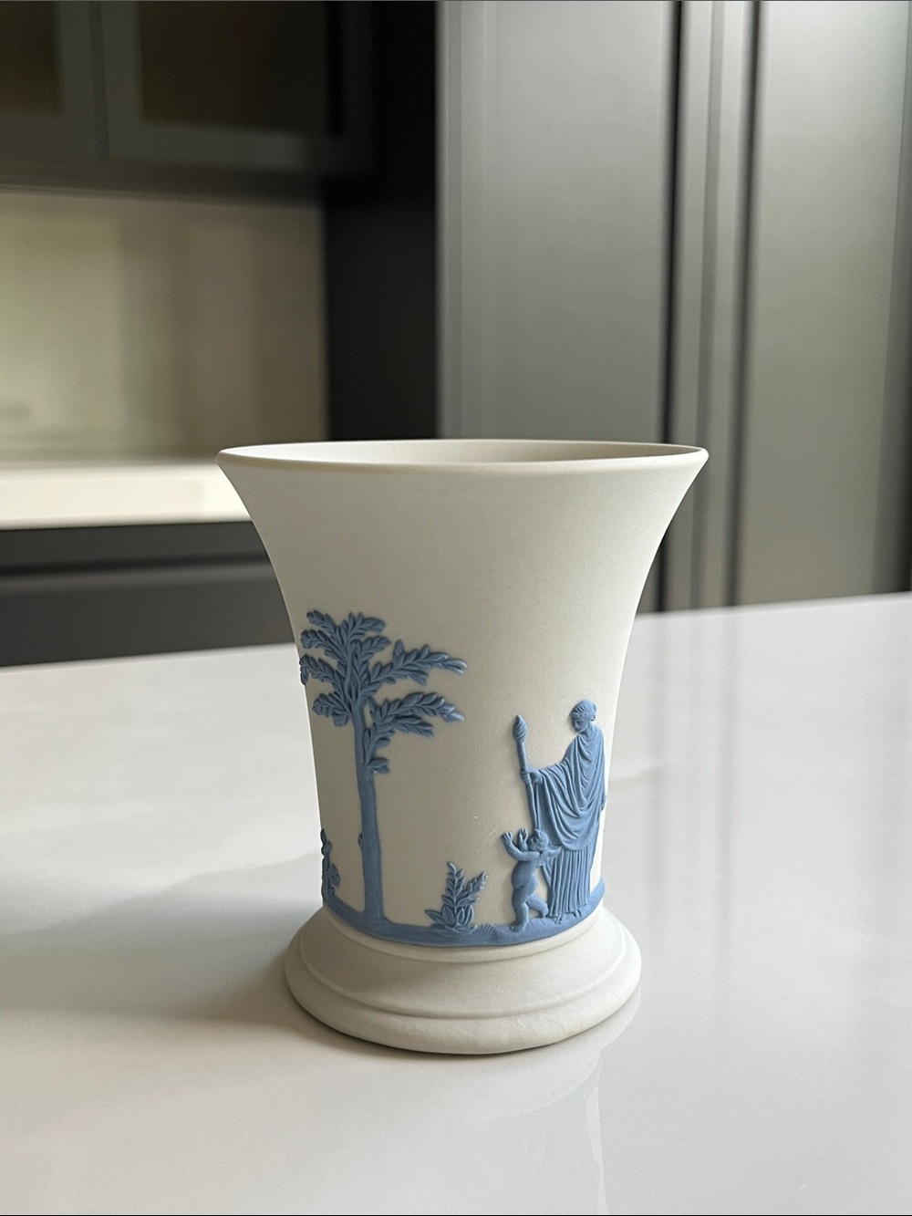 Wedgwood Jasperware Winter White and Wedgwood Blue Posy Vase.